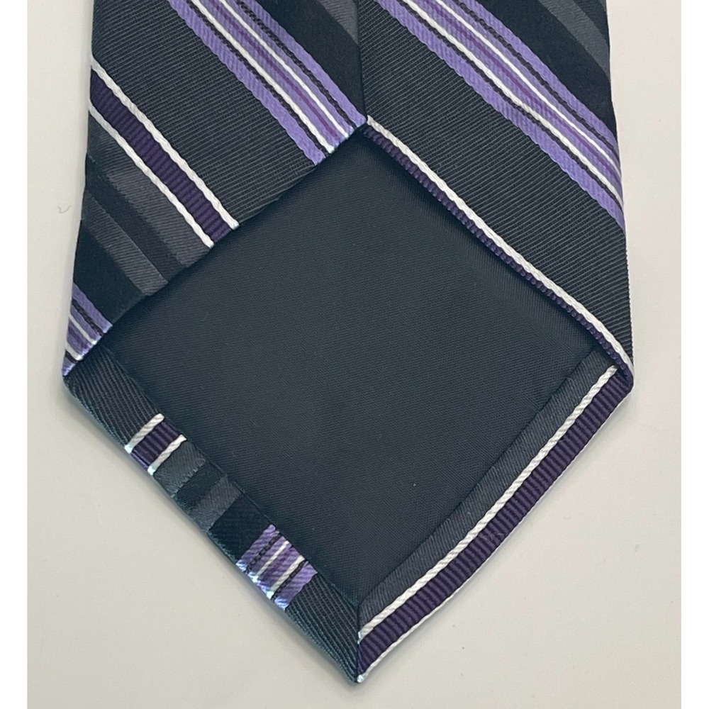 Croft & Barrow 100% Silk Black w/ Purple & White Stipes Men's‎ Neck Tie - Picture 3 of 6